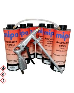 Mipa Unterbodenschutz 6 x Bitumen schwarz 1L + Pistole 